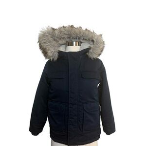 Abercrombie & Fitch Kids Hooded Faux Fur Trim Coat  Navy Blue Boys Coat 7/8